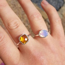 Citrine cushion bezel silver ring